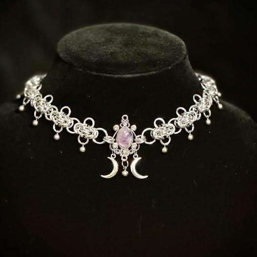 Artemis Chainmail Amethyst Moon Goddess Choker Necklace