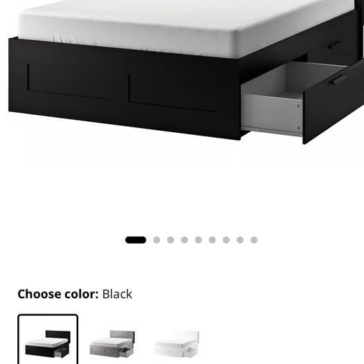 BRIMNES
Bed frame with storage & headboard, black/Luröy, Queen 
Just Frame and Storage and headboard