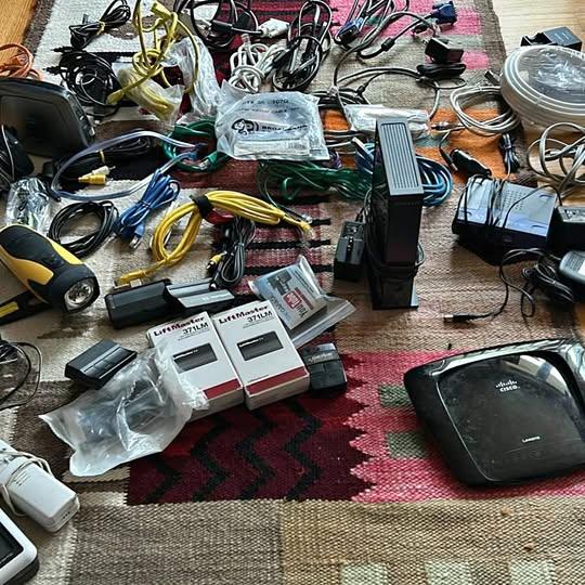 Cables, routers, few garage remotes, etc.