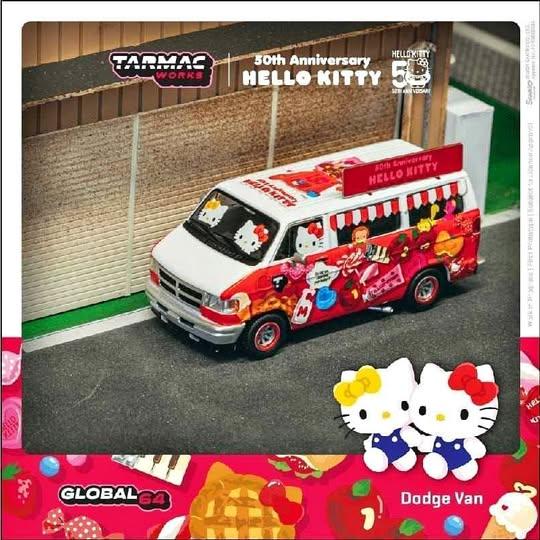 Tarmac Works 1:64 Dodge Van Hello Kitty Food Truck- White