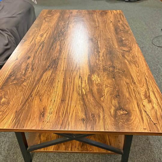 Rustic Wood Coffee Table w/ Metal Frame + Storage Shelf