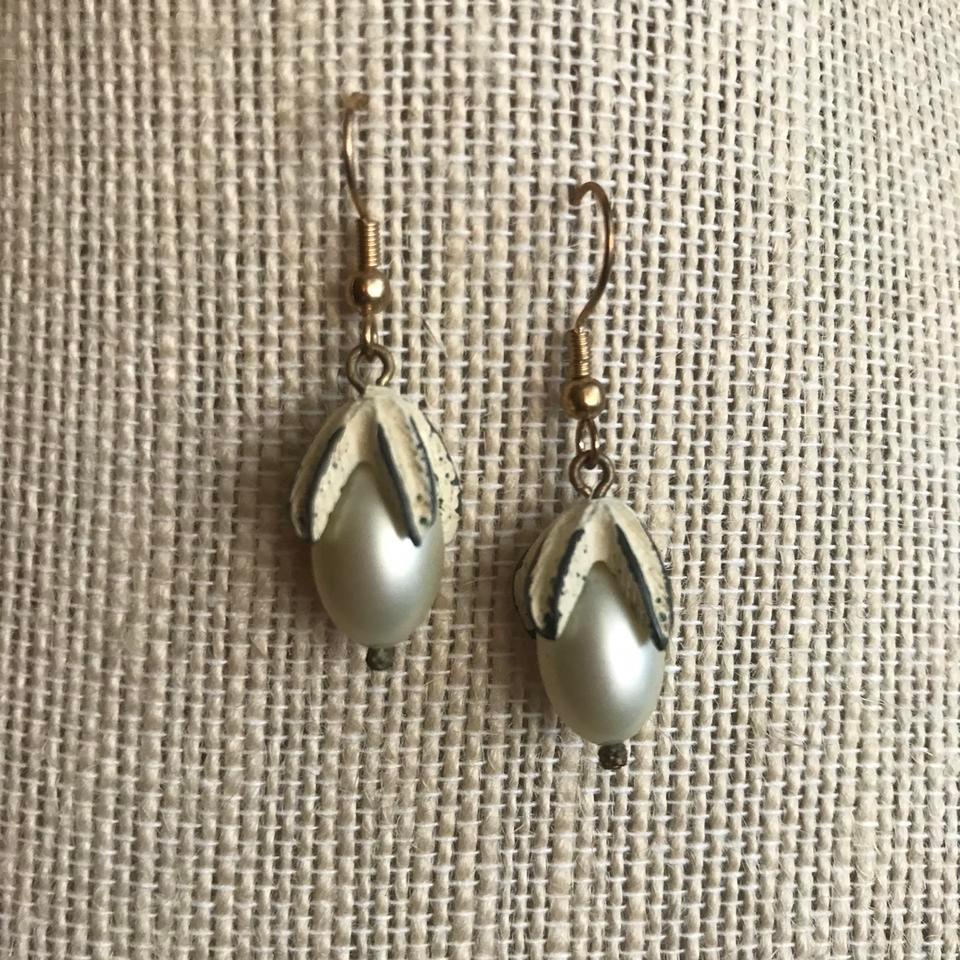Goldtone Pearl Acorn Earrings Made