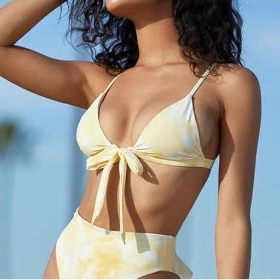 Yellow Tie Front Bikini Top