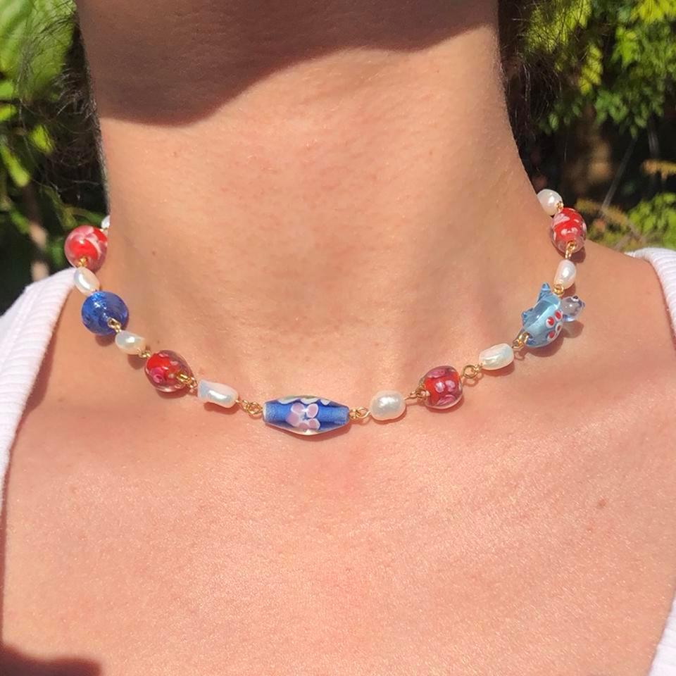 Pearl Glass Bead Choker With 8390