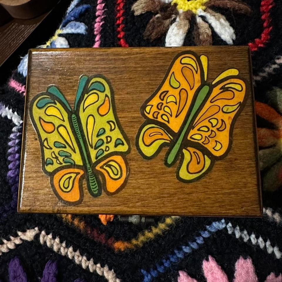 Vintage 70swooden Butterfly Trinket Box