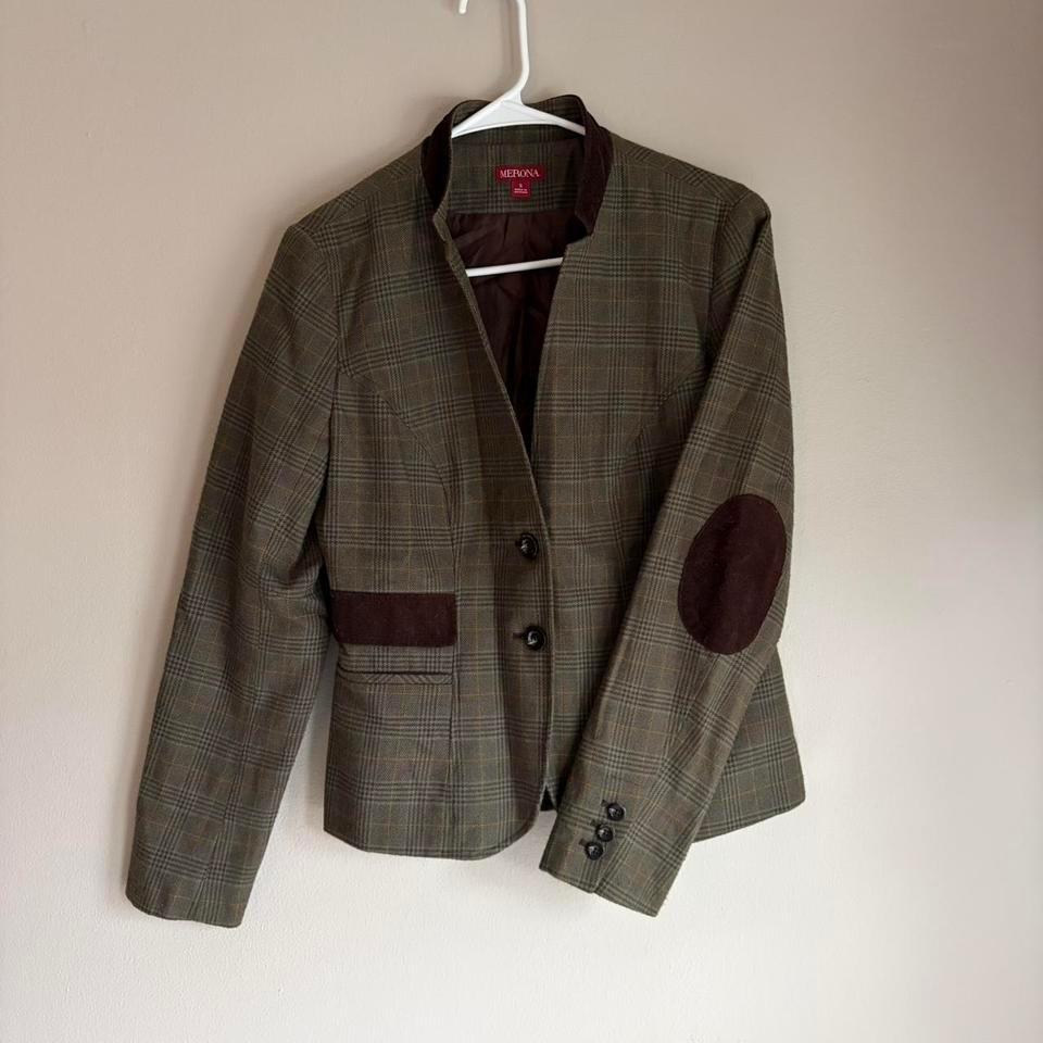 Green Plaid Blazer With Elbow 9233