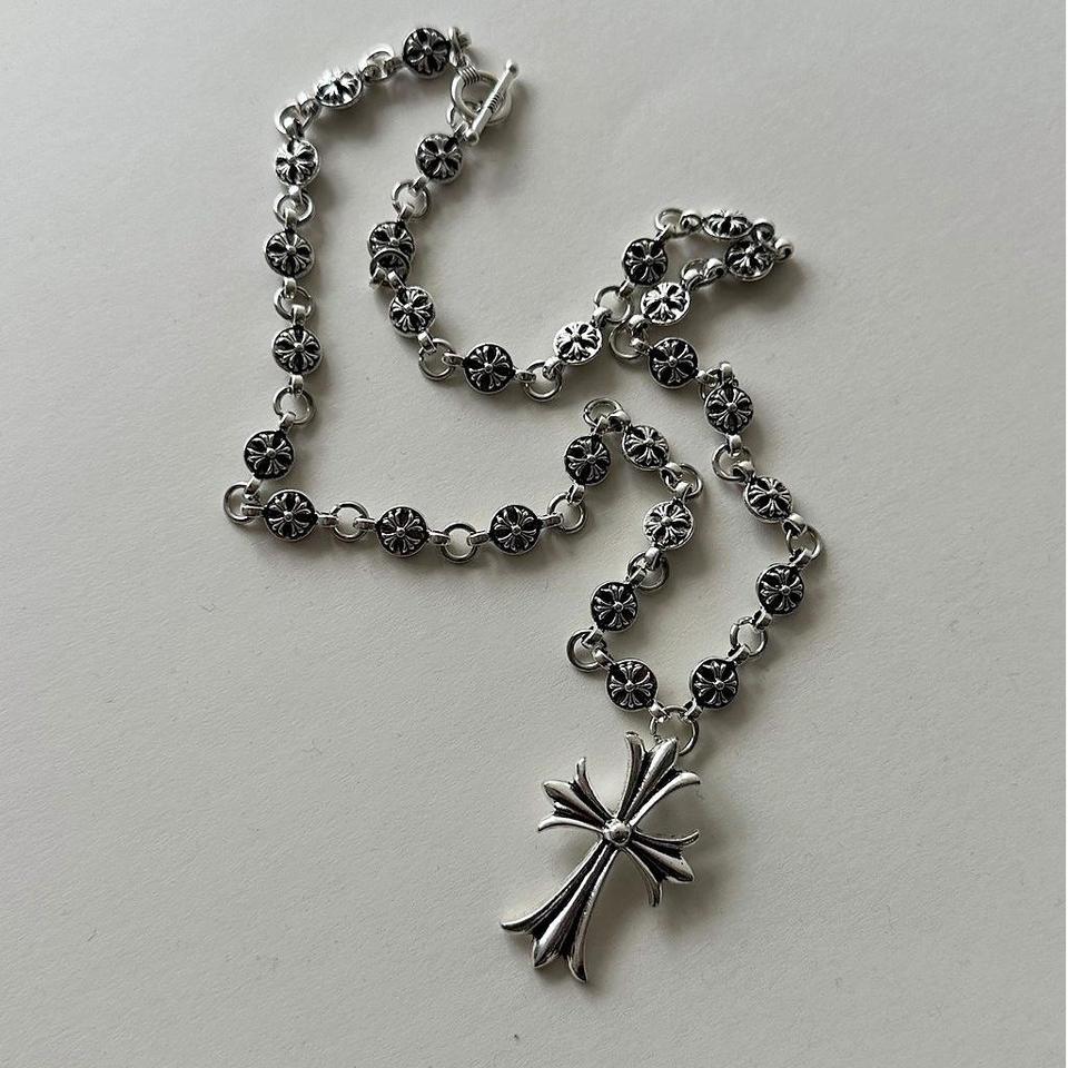 Y2k Silver Cross Pendant Necklace 58cd