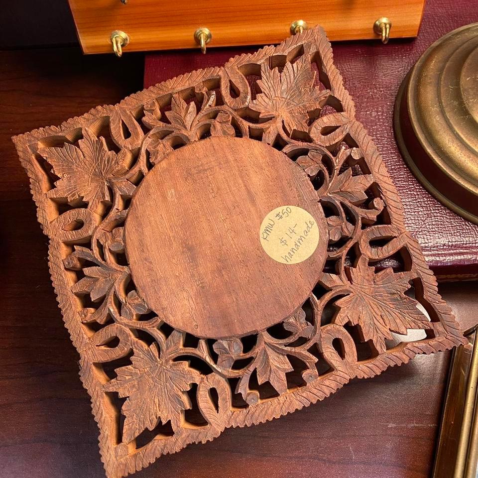 Hand Carved Wooden Trivet Made 45ae