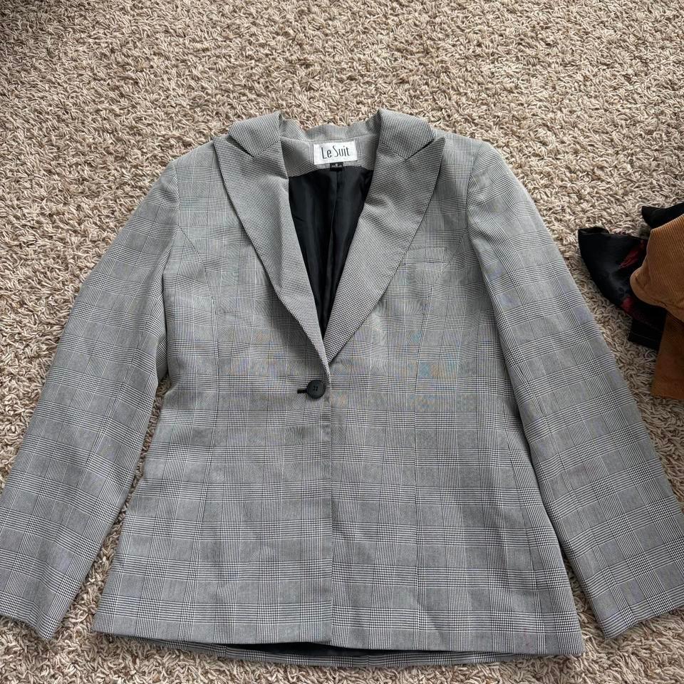 Le Suit Grey Plaid Blazer B1ab