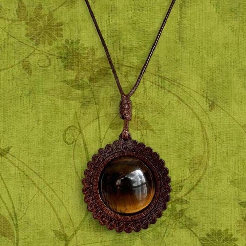 Crystal Wooden Tigers Eye Pendant 34c2