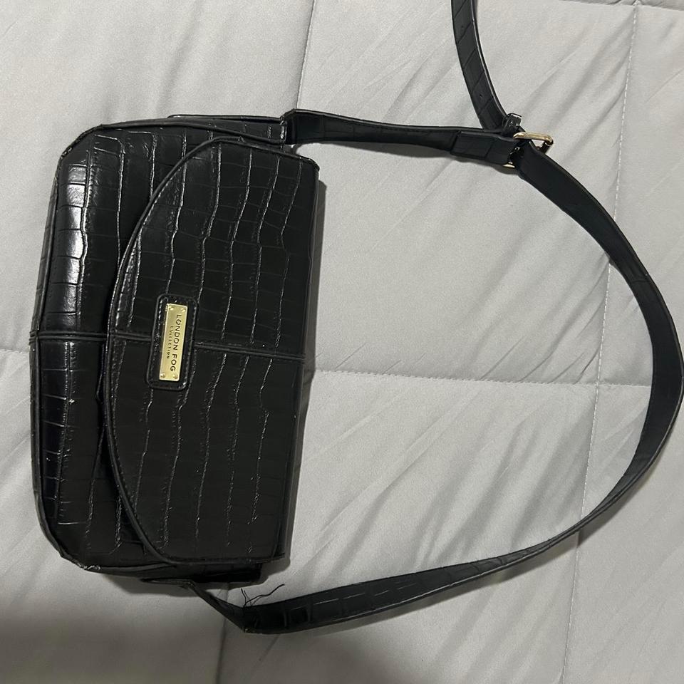 Black Crocodile Embossed Leather Shoulder Bag