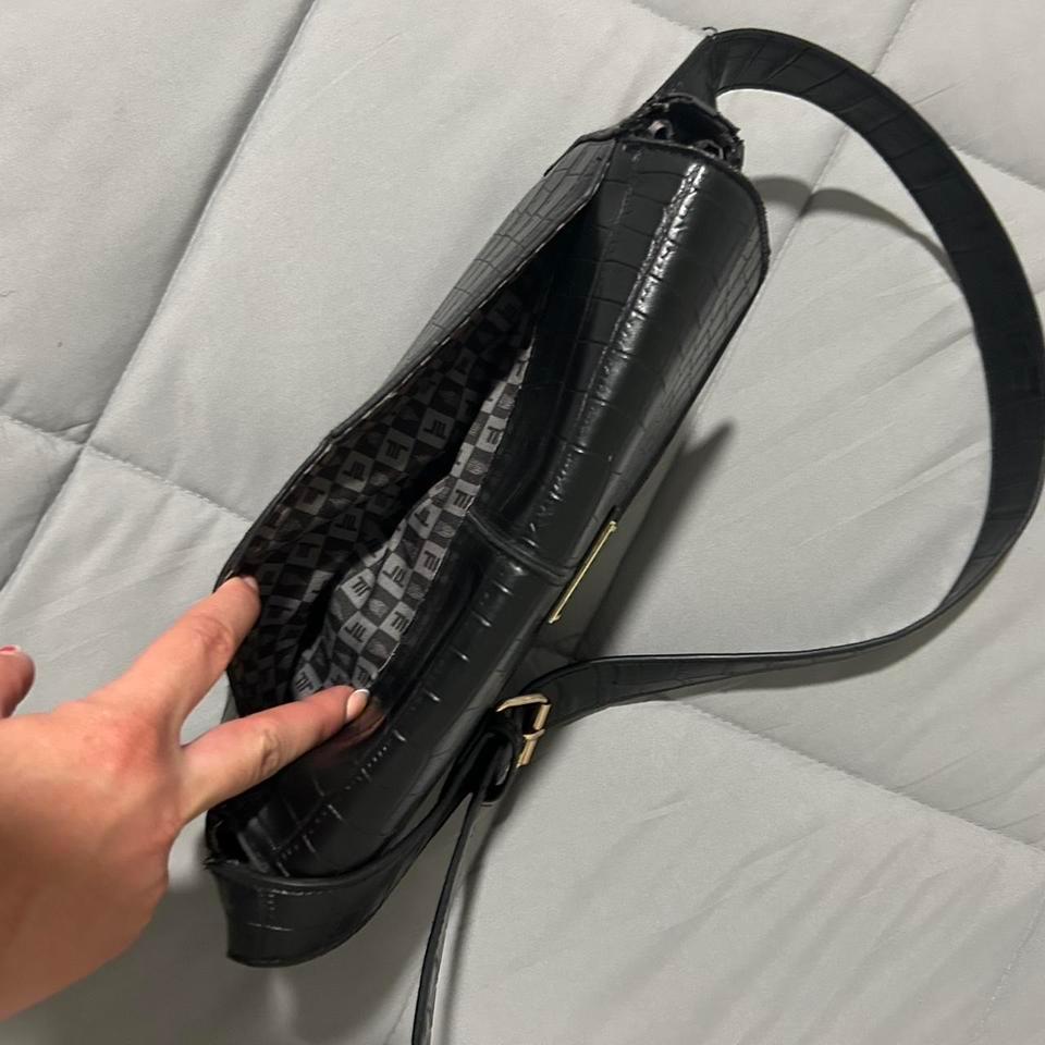 Black Crocodile Embossed Leather Shoulder Bag 2