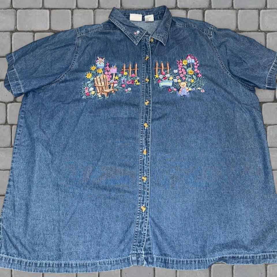 Blue Denim Button Up Embroidered F726