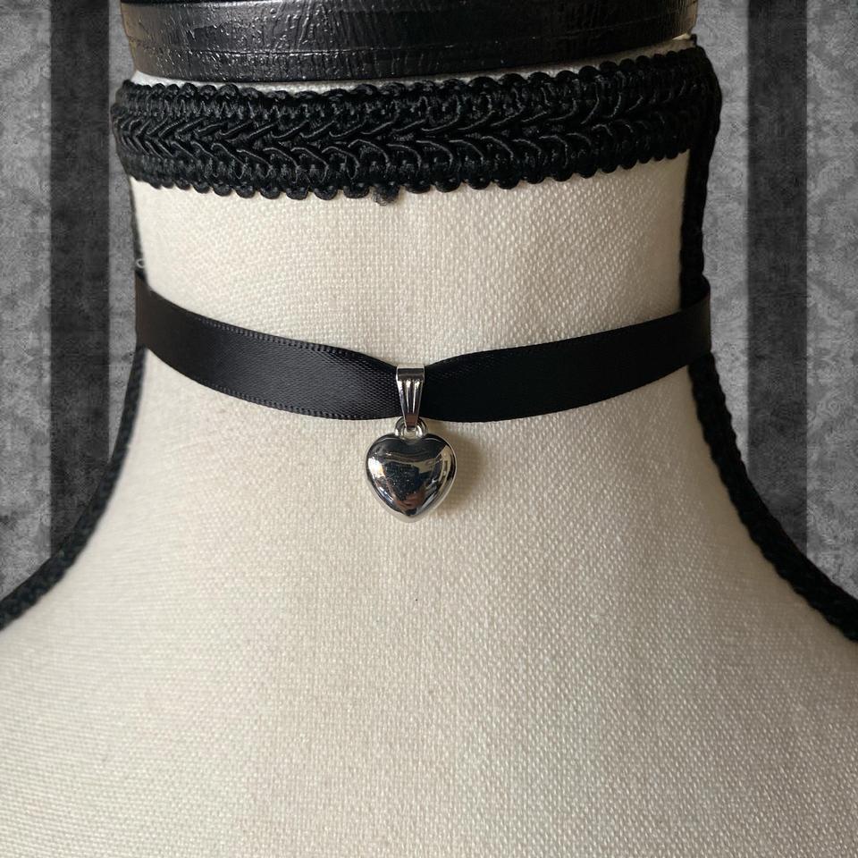 Black Leather Choker With Silver F604