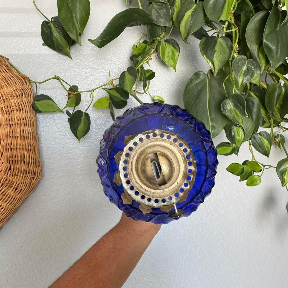 Cobalt Blue Glass Oil Lamp 3