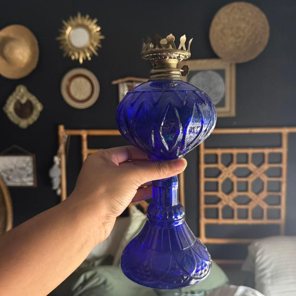 Cobalt Blue Glass Oil Lamp