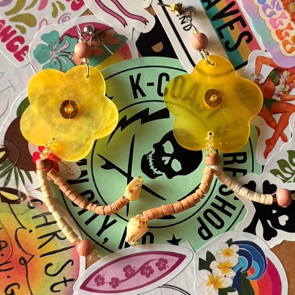 Yellow Flower Earrings With Seashells E636 2