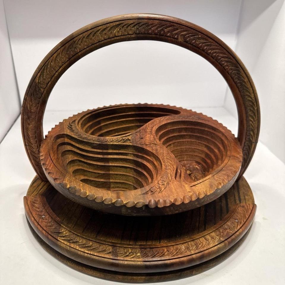 Handmade Rosewood Foldable Basket Trivet C0e8