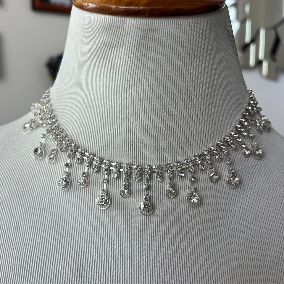 Silver Rhinestone Choker Necklace With 8851