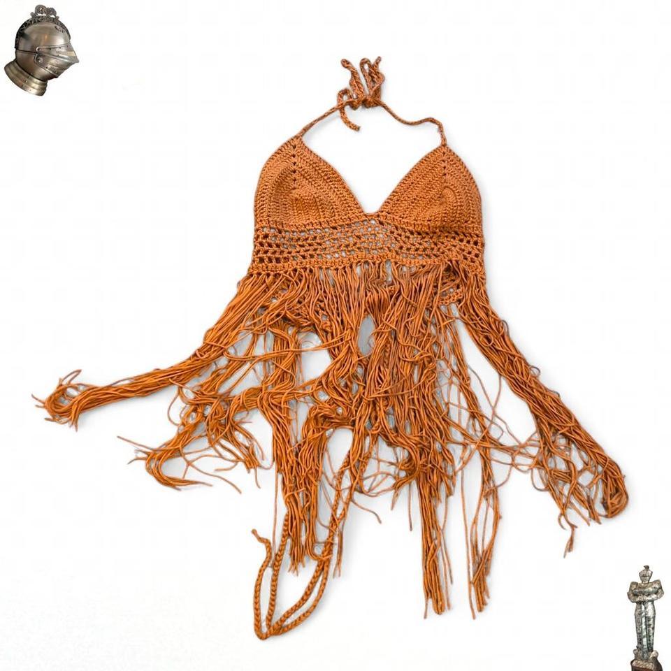 Orange Crochet Fringe Halter Festival