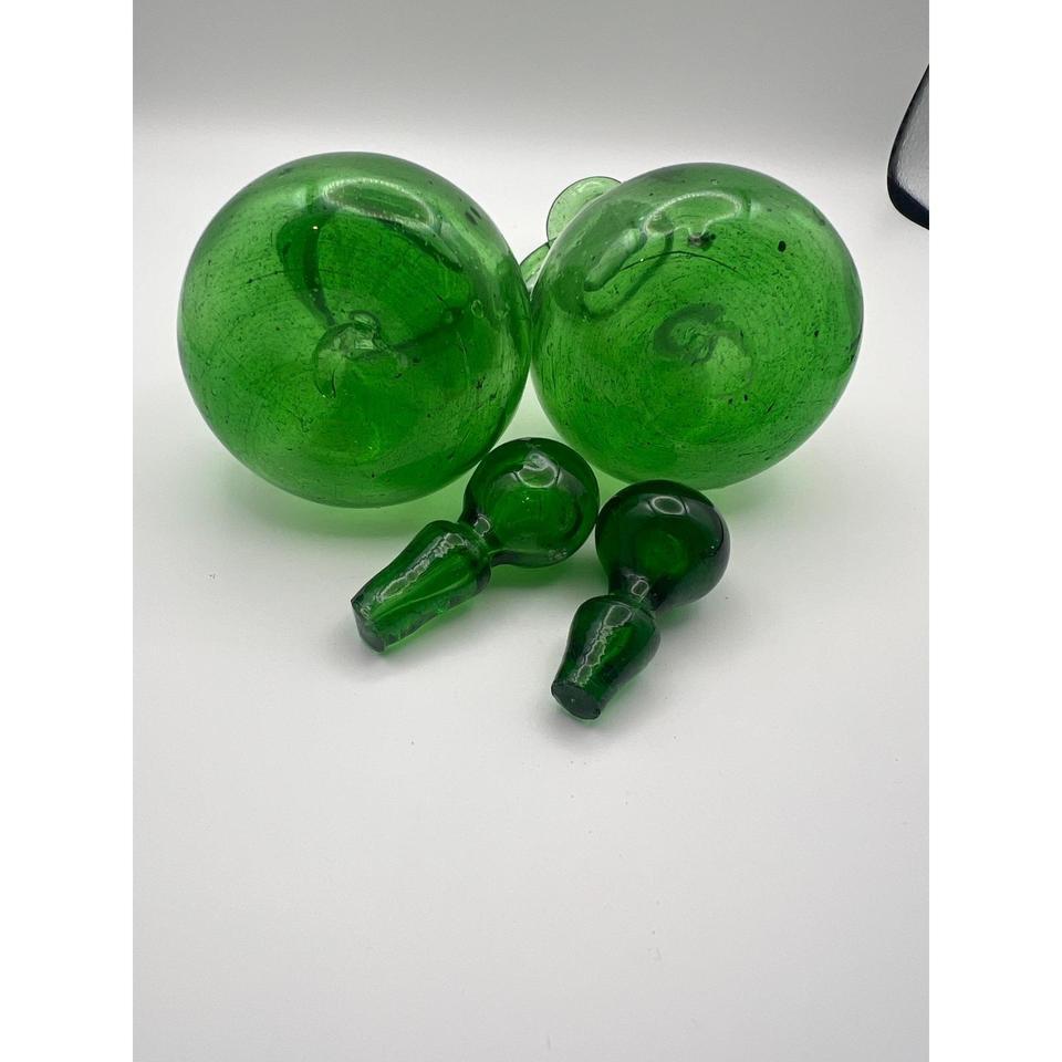 Vintage Hand Blown Green Glass Bab7 8