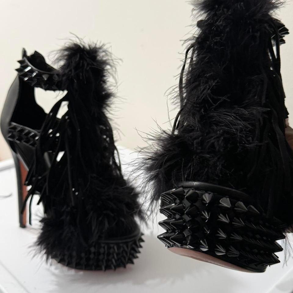 Black Feathered Heels With Spikes Cfa7 4