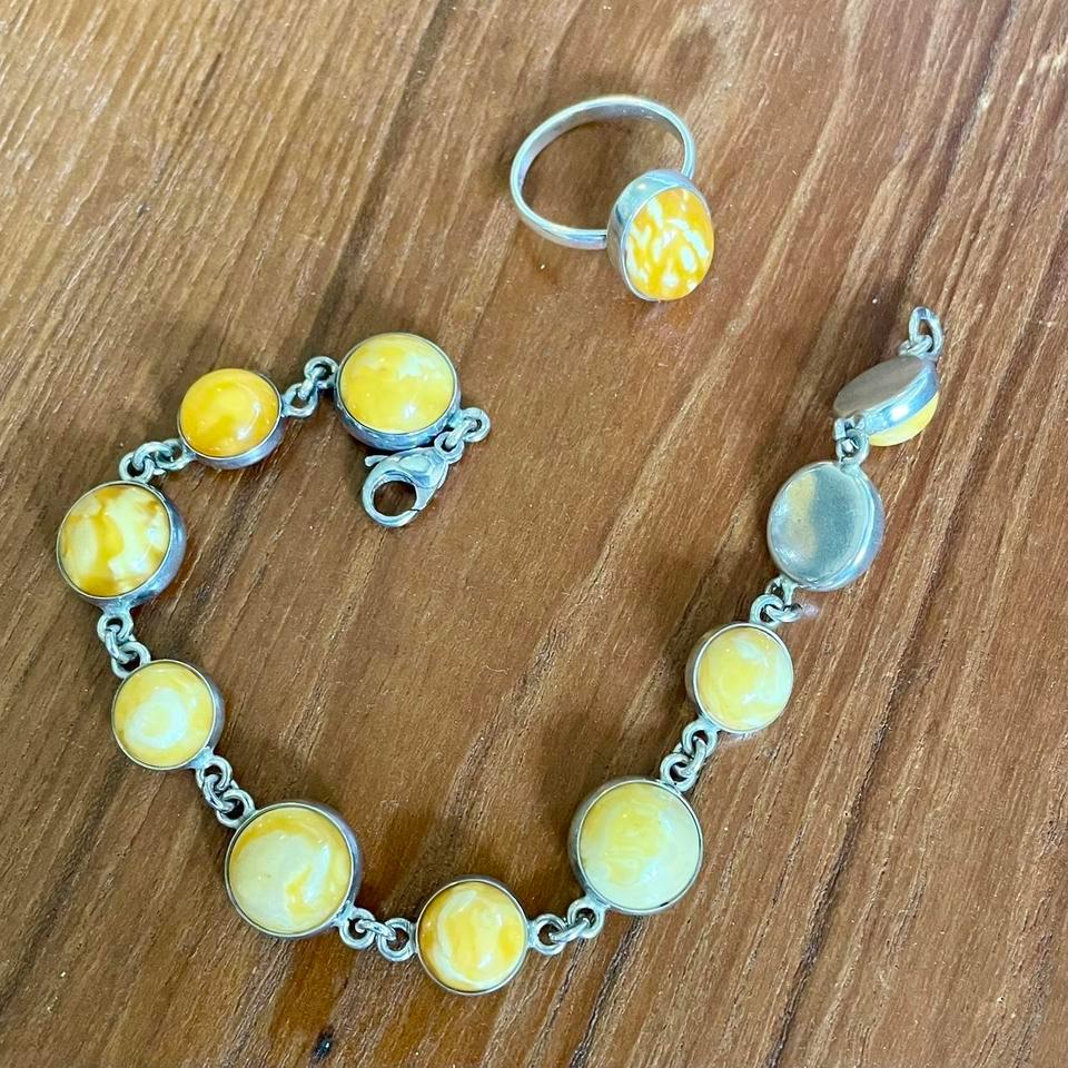 Beautiful Yellow Amber And Sterling 1a09 5
