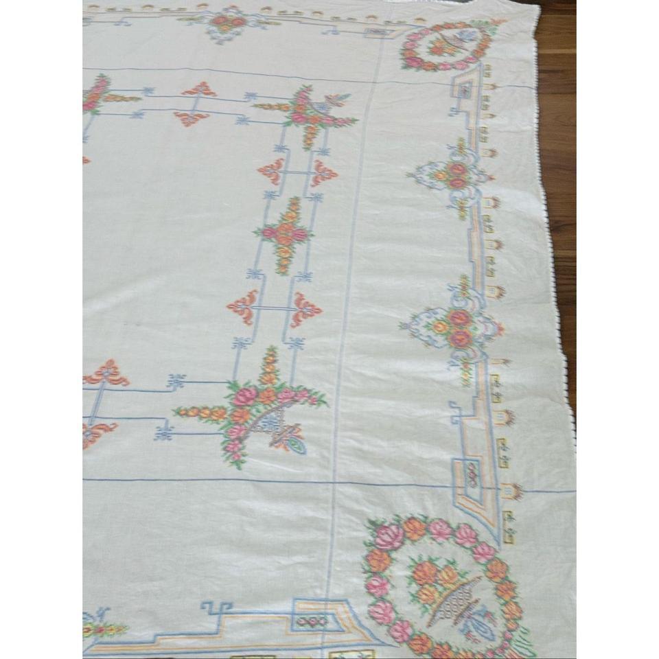 Vintage Embroidered Ivory Muslin Floral A5cf 5