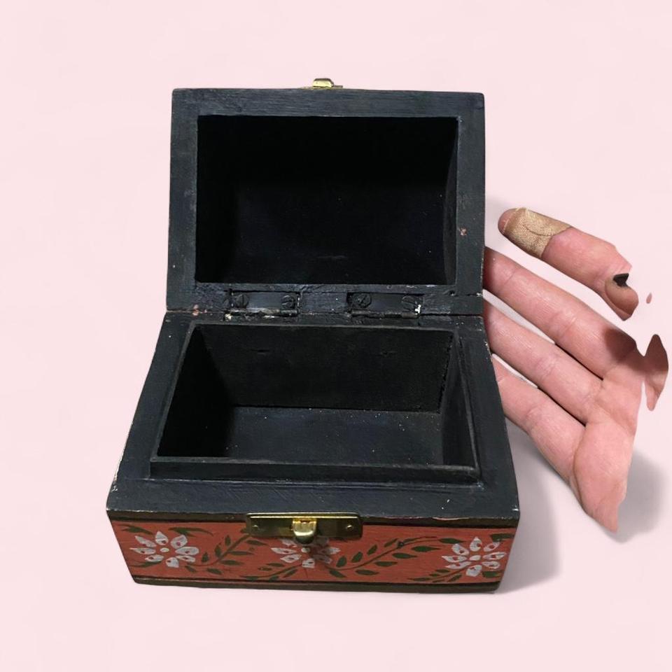 Hand Painted Wooden Box Orangey Pink D619 4