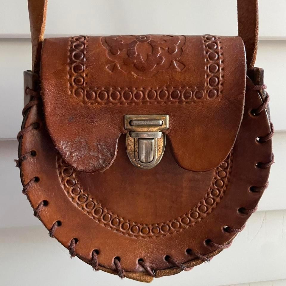 Vintage Tooled Leather Crossbody Bag 6e47
