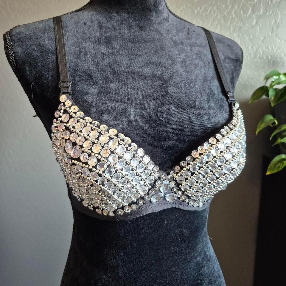 Silver Bedazzled Bra With Black 54e2
