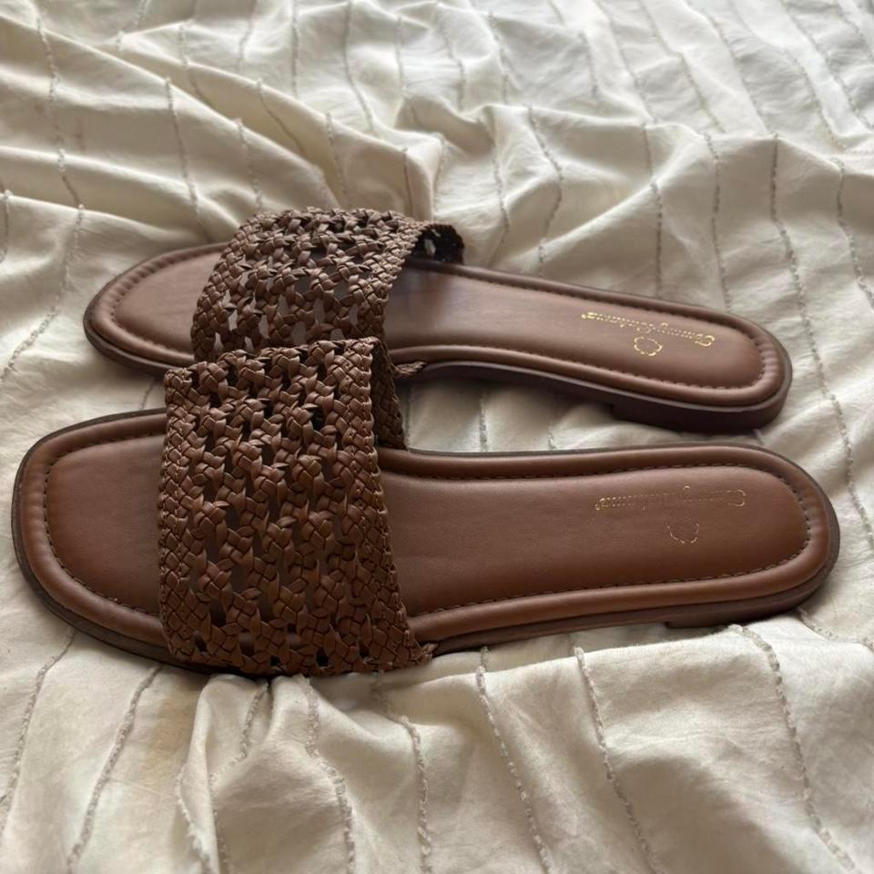 Brown Woven Leather Slides Summer 345a 2