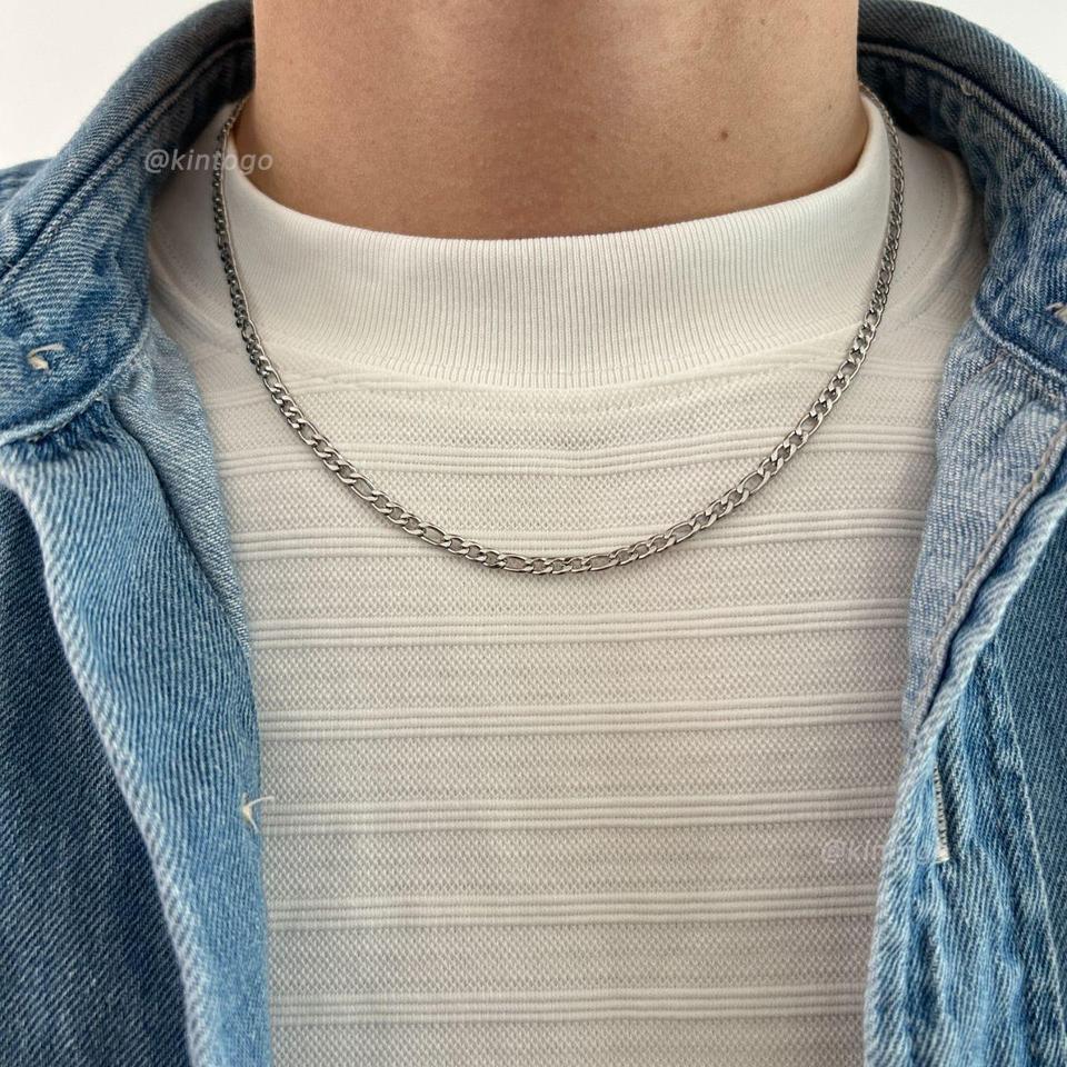 Silver Laying Figaro Chain Necklace Eb39