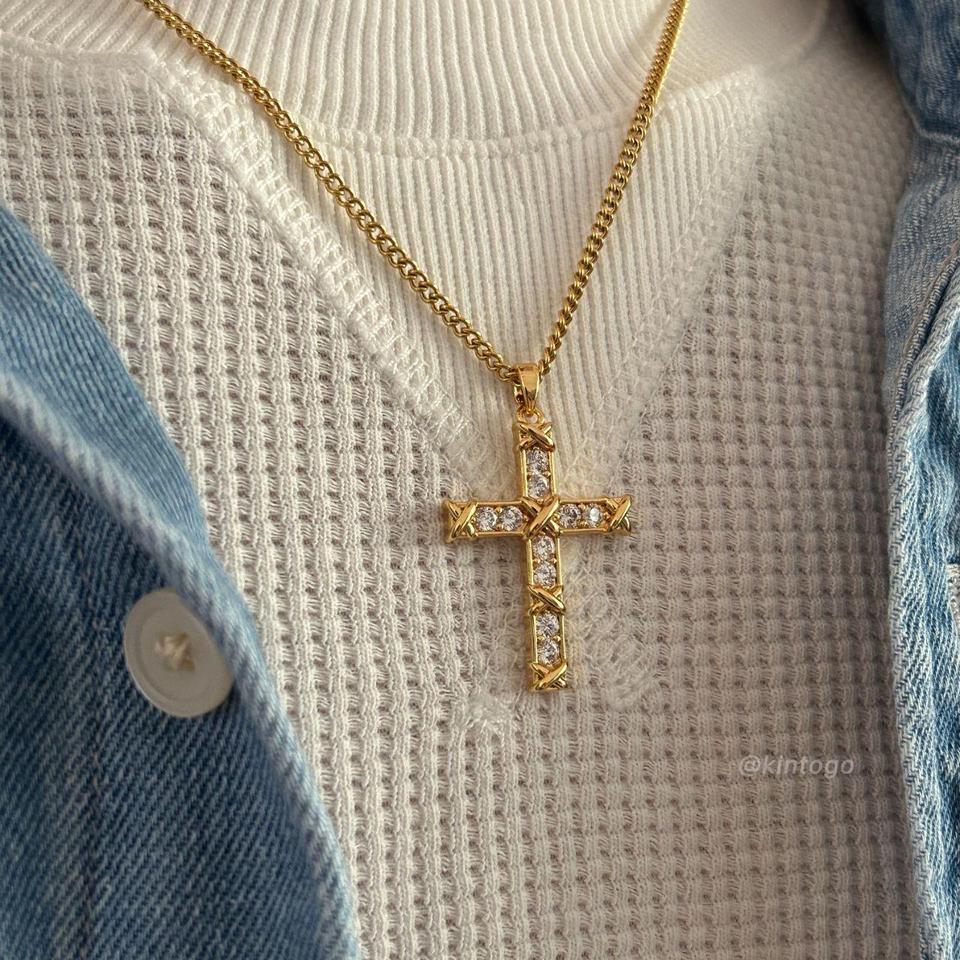 Gold Micropave Zirconia Cross Pendant 05dc 4