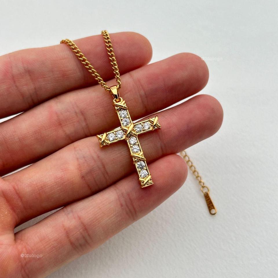 Gold Micropave Zirconia Cross Pendant A4cf 2