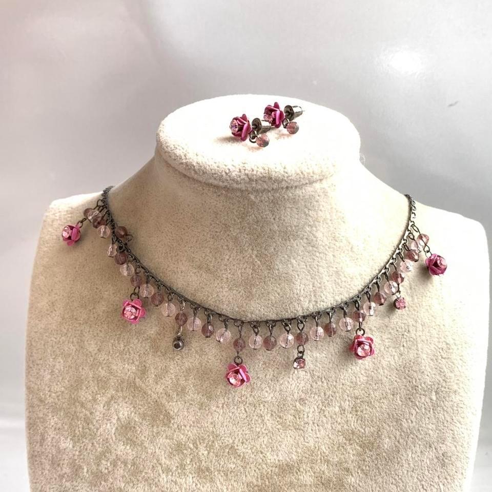 Pink Rose Choker Necklace And A1ce