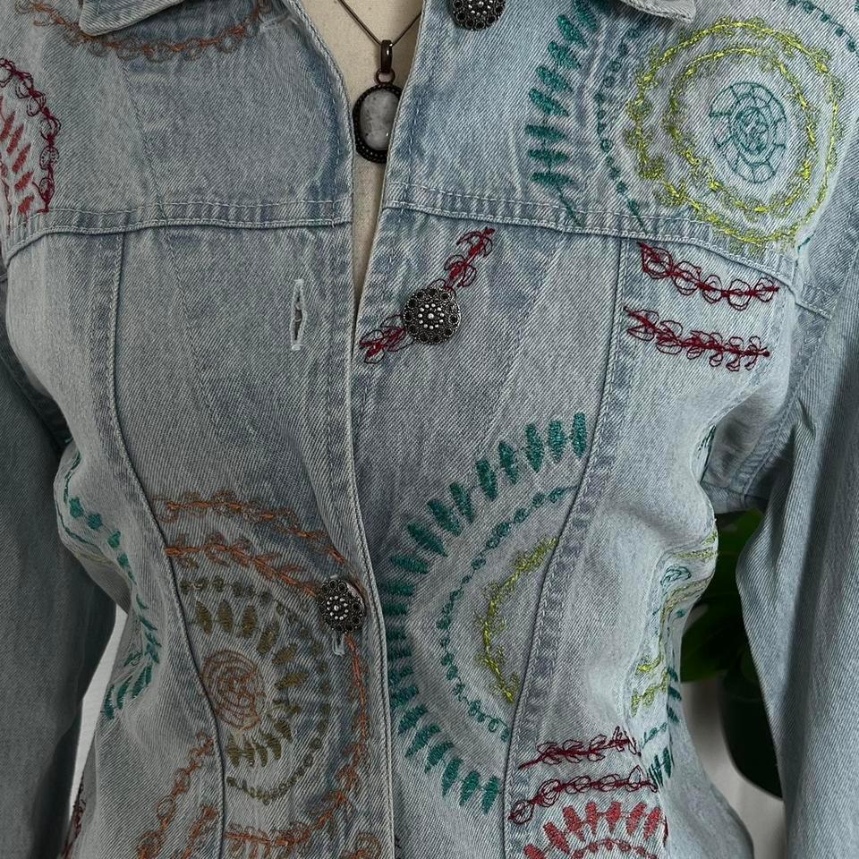 Embroidered Boho Denim Jacket White 6e08 2