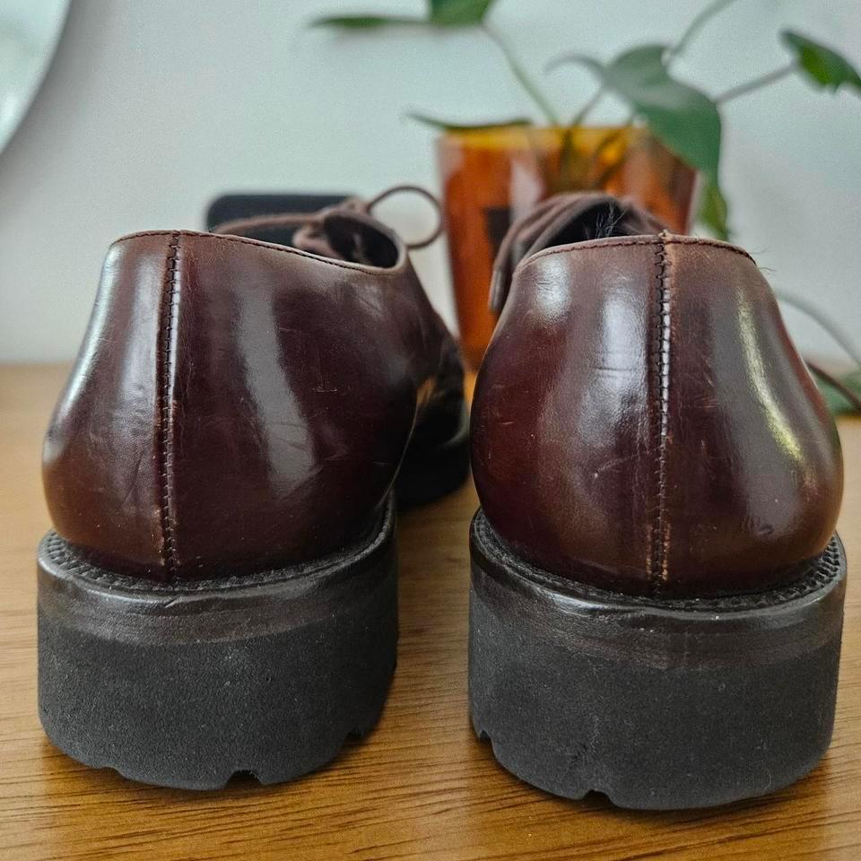 Vintage Lace Up Flats Brown Square 7f38 6