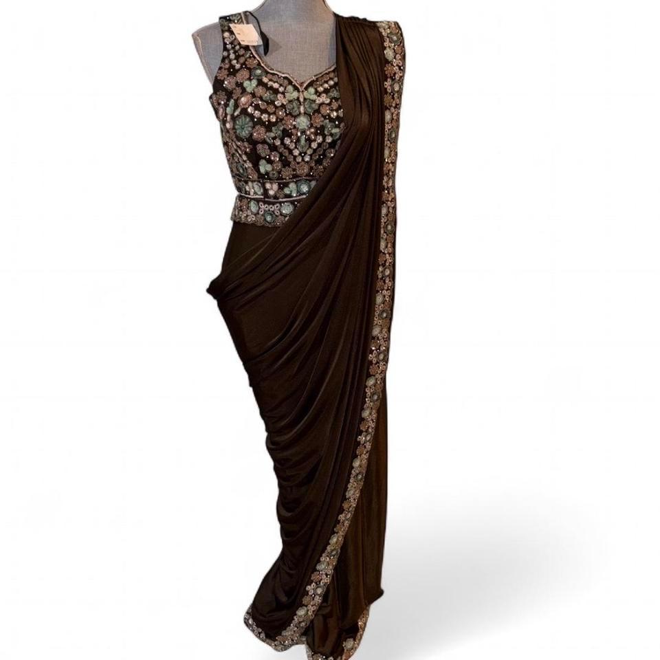 Embellished Pre Stitched Saree Gown Brown 2