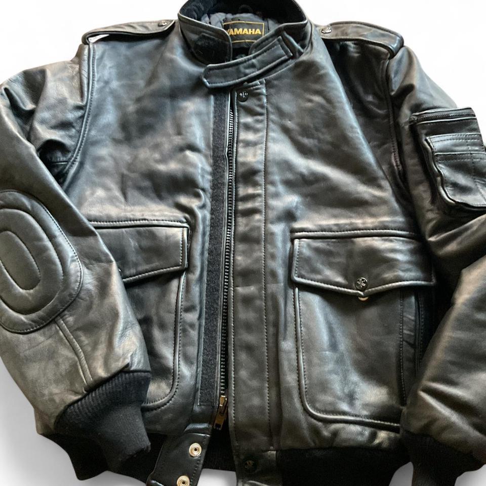 Yamaha Black Leather Bomber Jacket 32fa