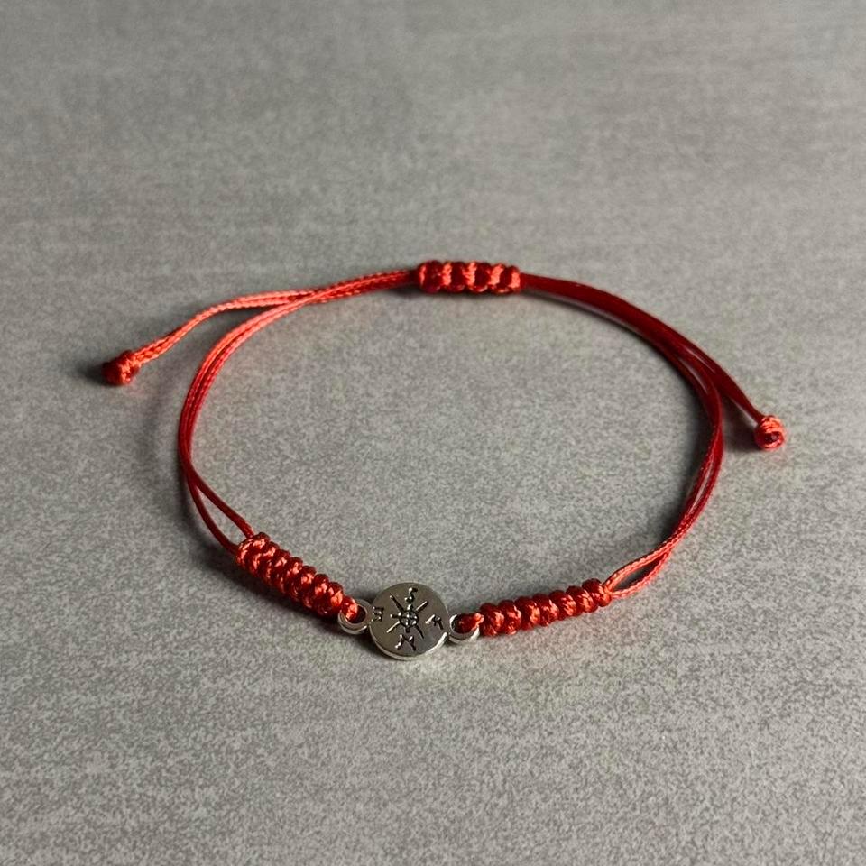 Red Cord Silver Compass Charm 4435