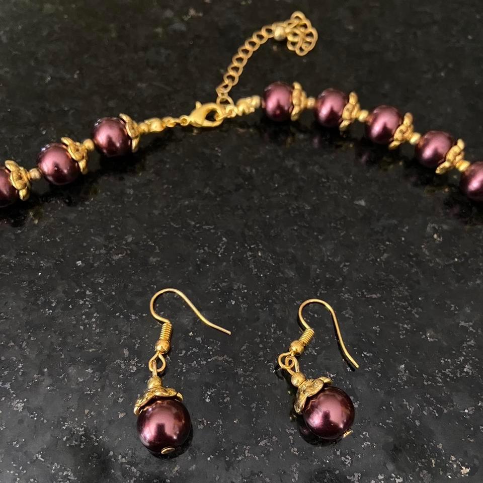 Gold Chained Burgundymaroon Beaded Acorn 2