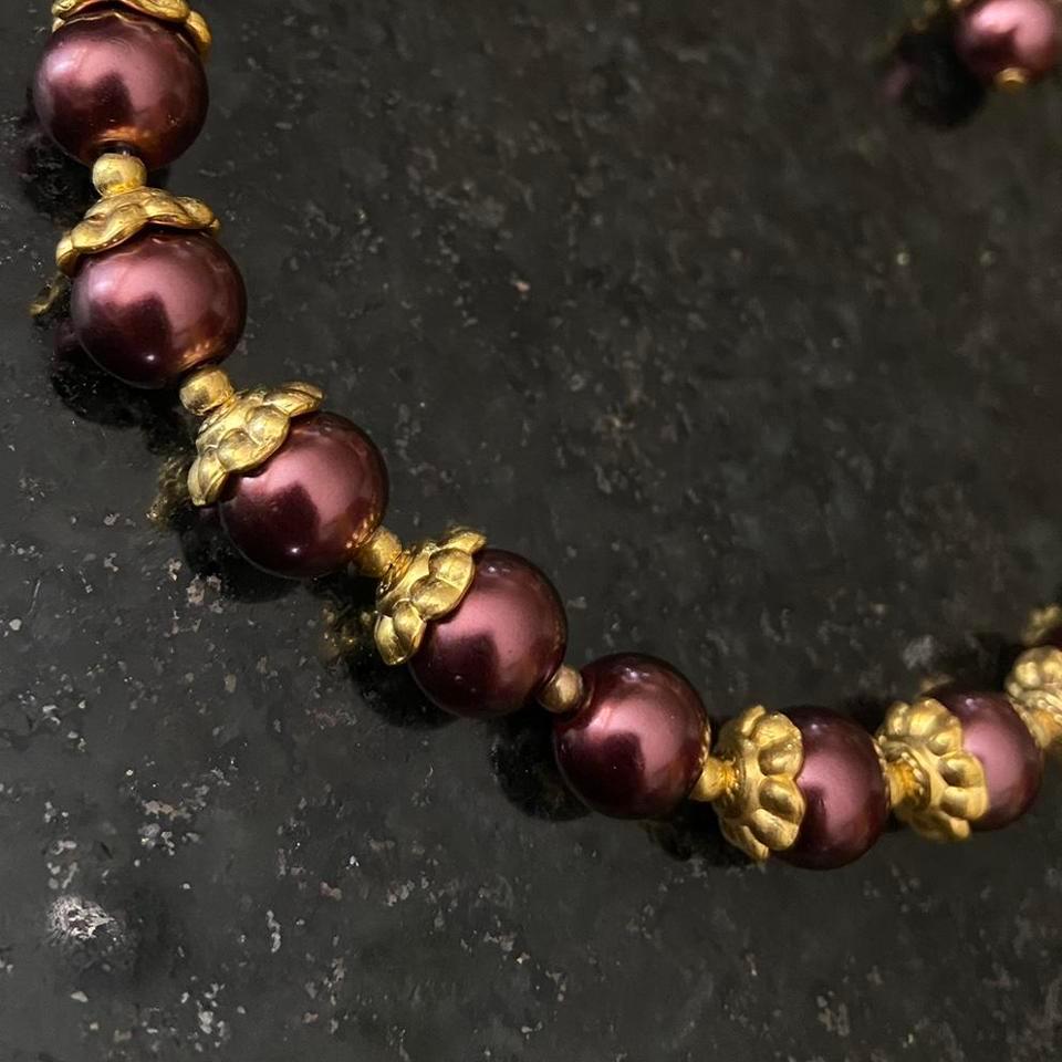 Gold Chained Burgundymaroon Beaded Acorn 3