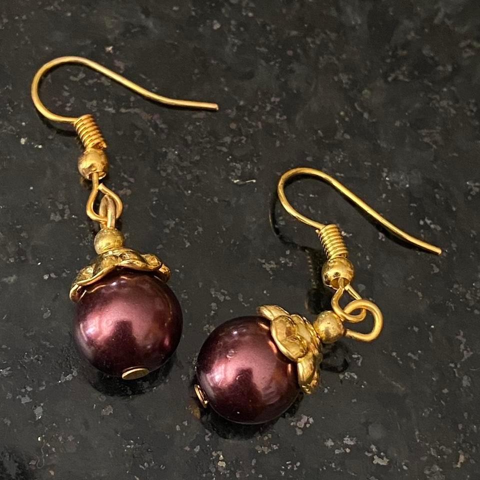 Gold Chained Burgundymaroon Beaded Acorn 4
