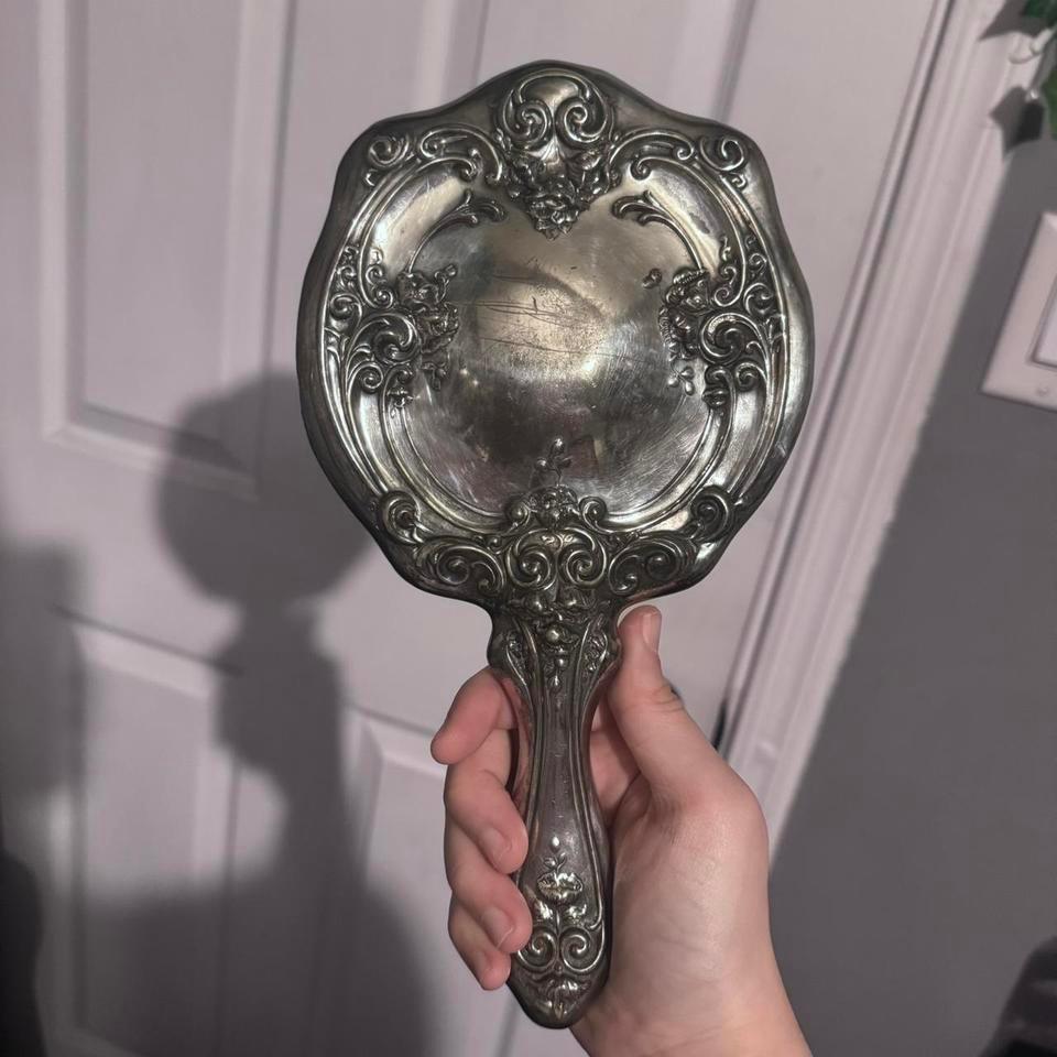 Gothic Vintage Pewter Hand Mirror 16b3