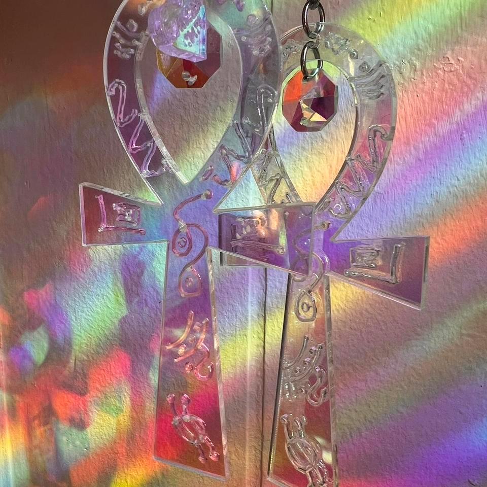 Goddess Holographic Ankh Earrings Holographic