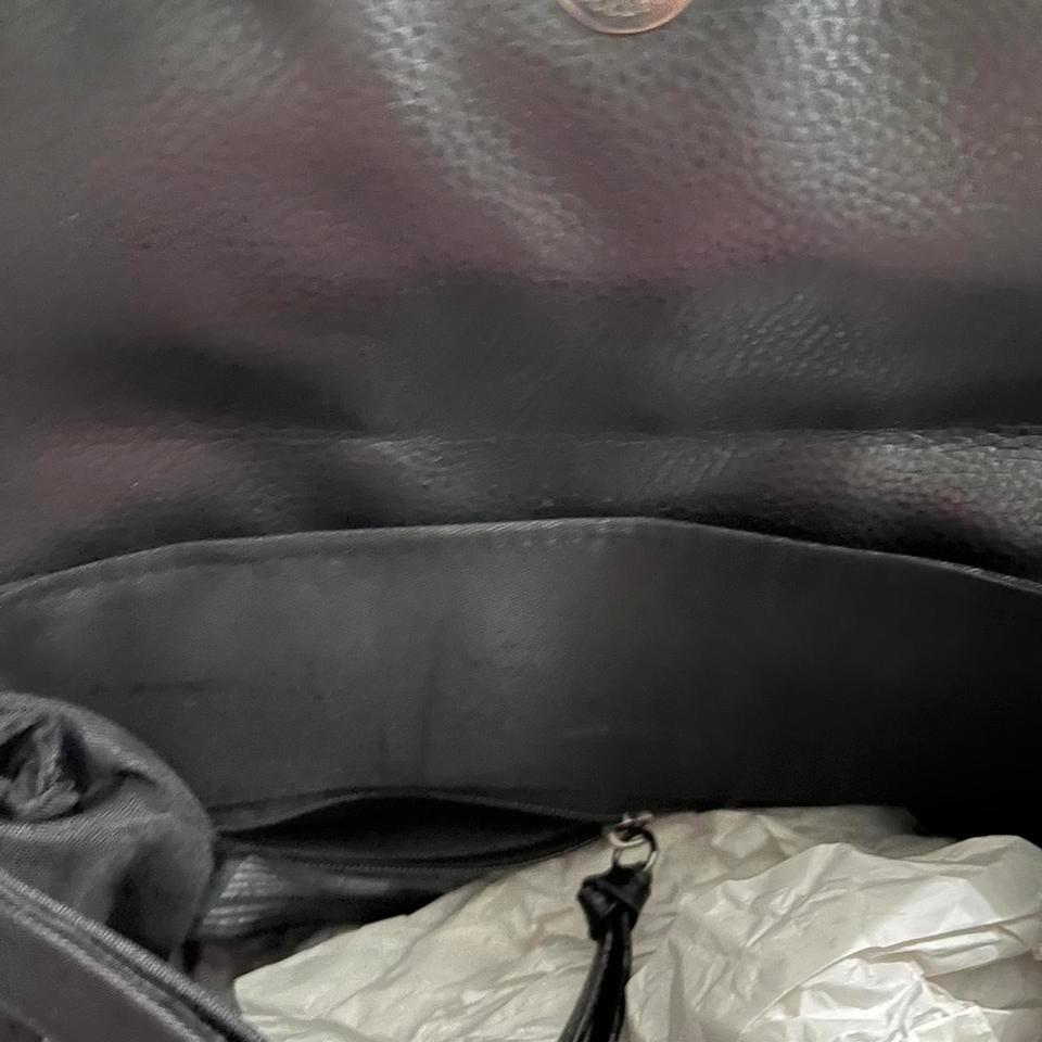 Black Leather Trimmed Backpack With 5