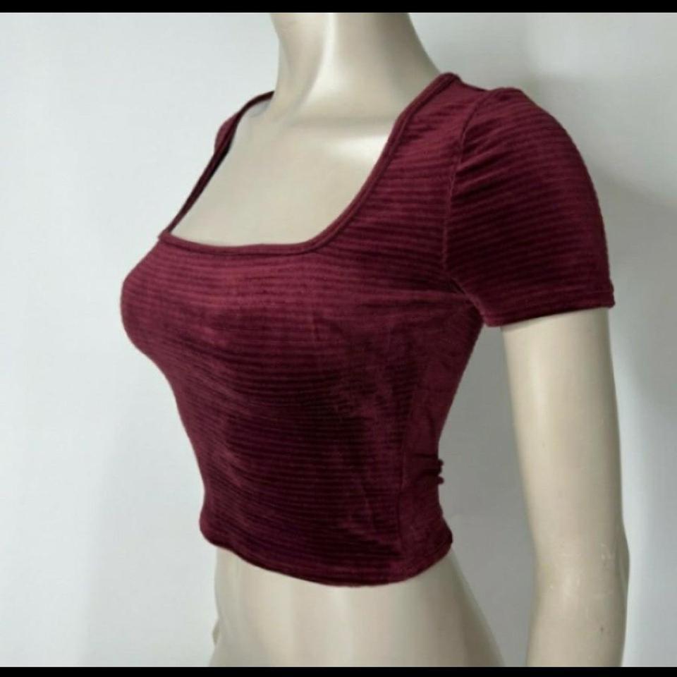 Burgundy Ribbed Velvet Stretchy Crop 4