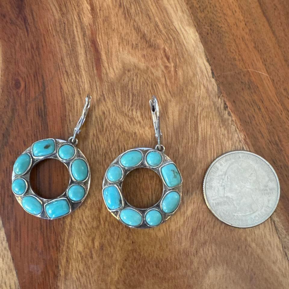 Sterling Silver Turquoise Dangle Hoop 496a 5