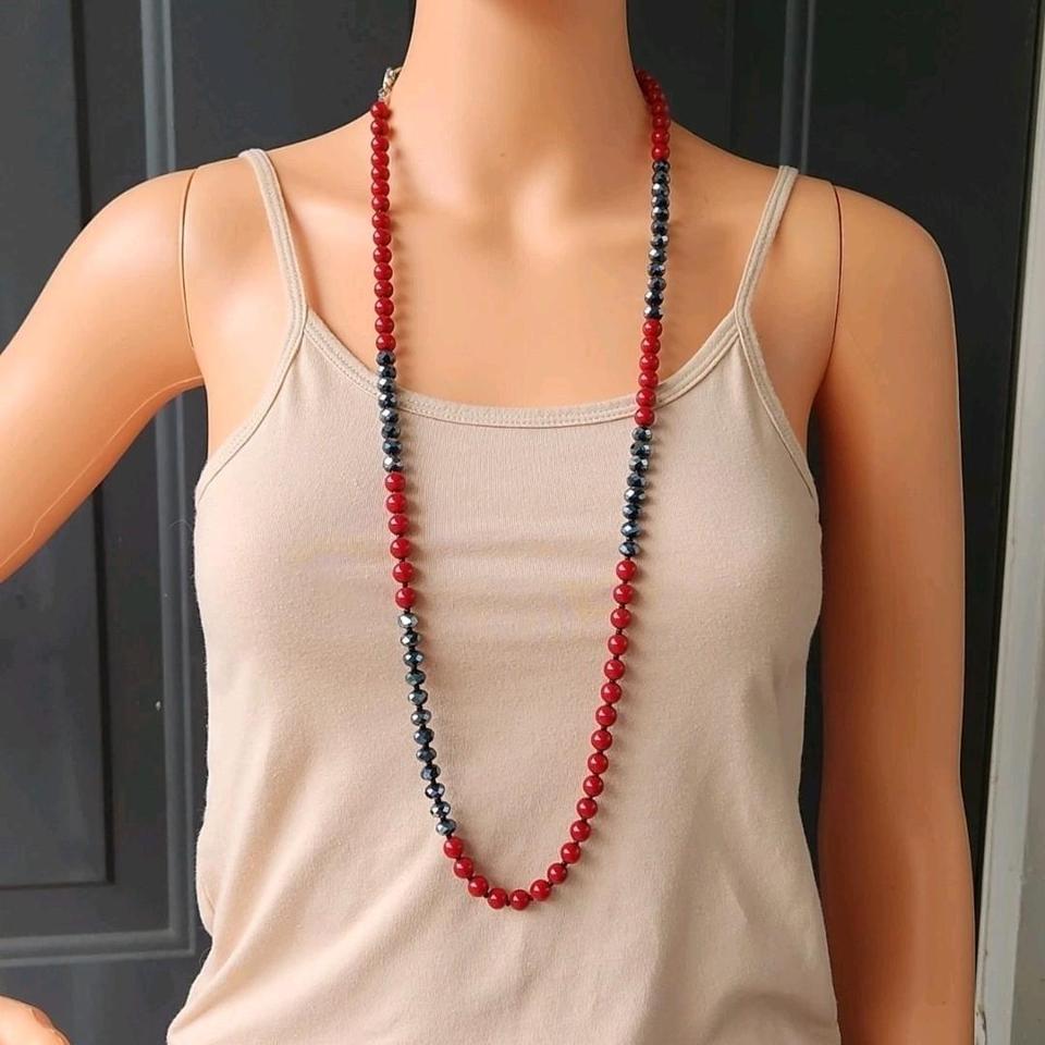 Red Black Glass Beads Long 1bf1 5